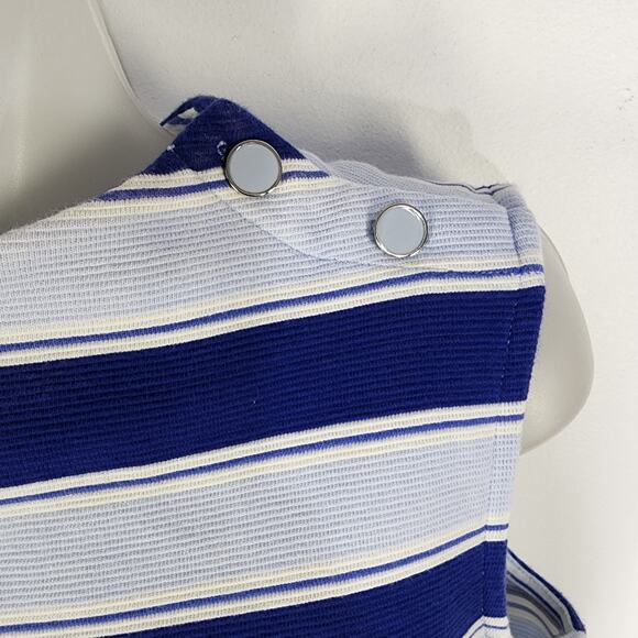 Talbots High Neck Button Shoulder Top Small Blue Textured Sleeveless Nautical - Picture 4 of 9